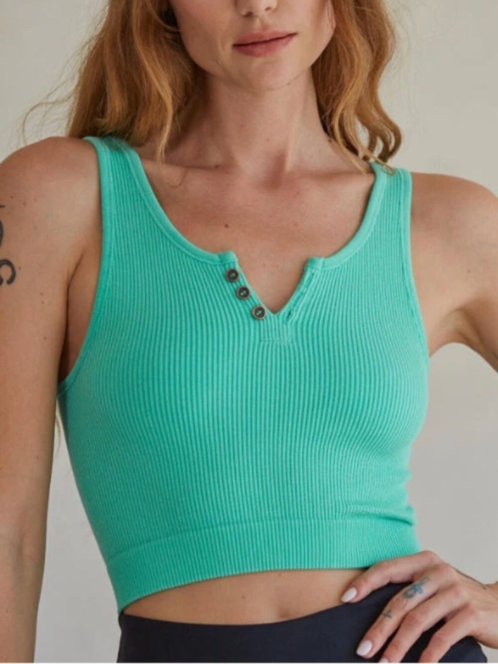 By Together  Seamless Square Neck Button Down Crop Tank